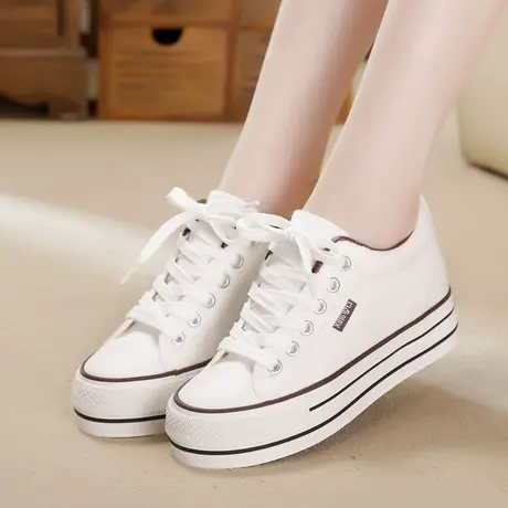 杜熙春秋季新款帆布鞋女低帮系带学生休闲厚底内增高韩版松糕鞋子商品大图