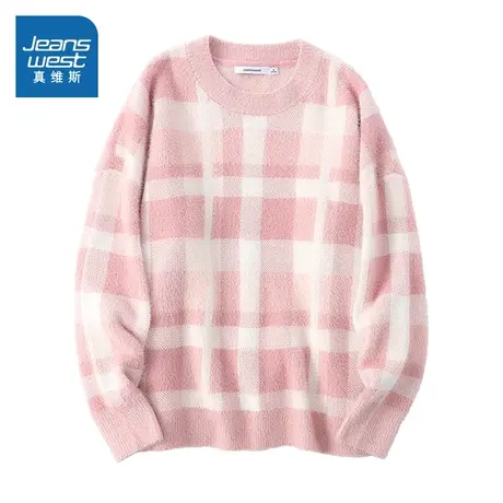 JW真维斯女装圆领毛衣冬新品女式本命年龙年衣服粉色可爱长袖毛衣图片