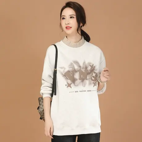 新品88折】高领假两件中长款羊羔毛卫衣女2023冬季新加绒上衣厚商品大图