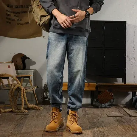 牛仔裤男款直筒宽松美式高街牛仔裤做旧百搭水洗男士休闲牛仔裤商品大图