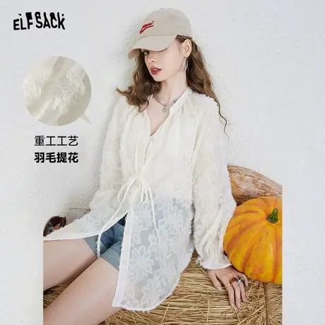 妖精的口袋长袖衬衫女2023夏季新款v领宽松休闲设计感雪纺上衣潮图片