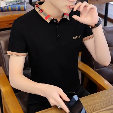 POLO衫男新款青年韩版修身翻领男短袖T恤纯色半袖2023纯棉打底衫商品大图