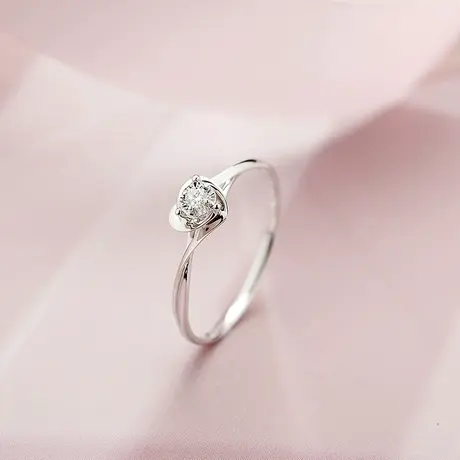珂兰旗舰店18K金白钻石戒指Au750黄金戒爱心结婚求婚订婚钻戒定制图片