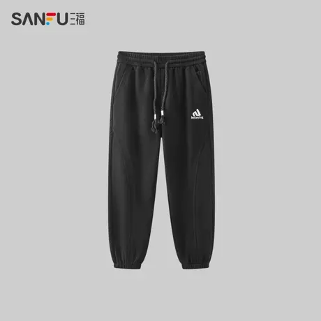 三福2023冬季男士奥粒绒分割绣花休闲裤 宽松橡筋腰长裤481048商品大图