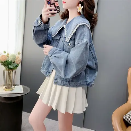 韩系甜美减龄娃娃领牛仔外套女春季2024年新款设计感洋气花边上衣商品大图