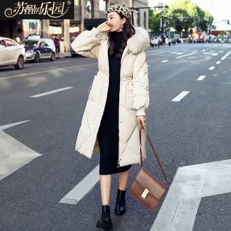 黑色羽绒服女冬2021新款韩版时尚气质大毛领白鸭绒显瘦外套中长款商品大图