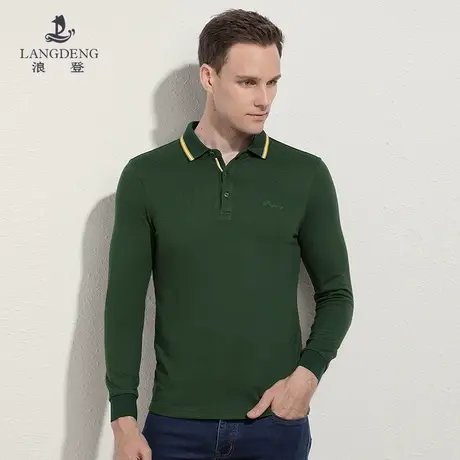 浪登长袖T恤男春季翻领纯色修身打底衫中老年男士棉柔爸爸装上衣商品大图
