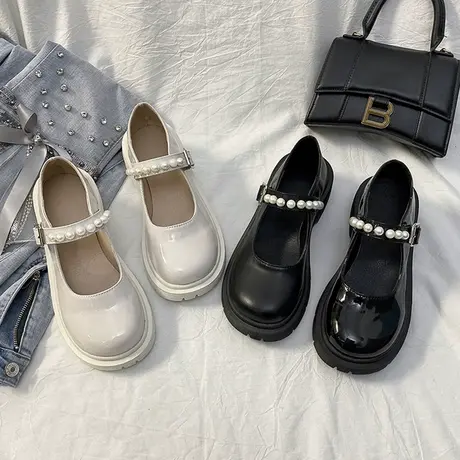 法式复古英伦风小皮鞋女2024春新款珍珠设计感女小众玛丽珍单鞋子商品大图