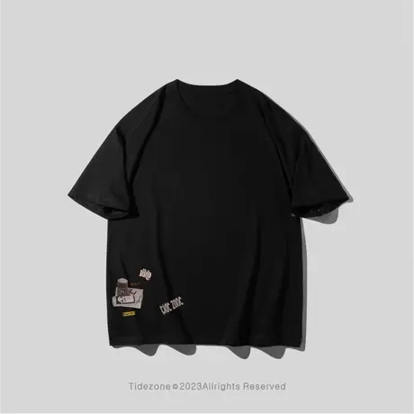 Ohlyah重磅美式经典字母简约复古宽松圆领纯棉短袖T恤男女情侣装图片