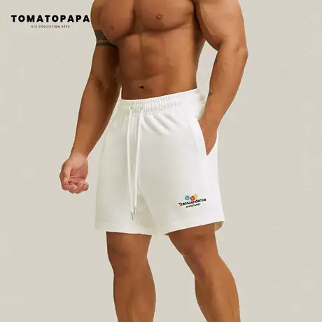TOMATOPAPA新款短裤男子抽绳弹力多色刺绣花朵运动裤百搭休闲裤子商品大图