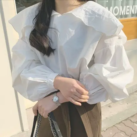 新款大娃娃领衬衫女少女韩版可爱白色甜美上衣很仙学院风洋气衬衣商品大图