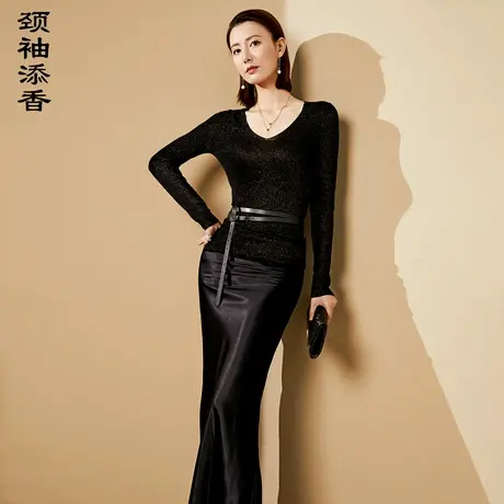 颈袖添香2023春秋新款羊毛衫女打底衫半高领弹力外贸针织衫图片