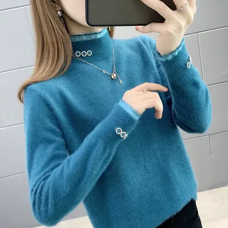 水貂绒毛衣2022年新款女外穿宽松内搭针织上衣女长袖打底衫女秋冬图片