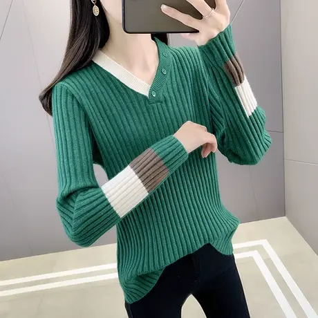 春装2023年新款毛衣女宽松外穿V领套头针织打底衫女内搭洋气上衣图片