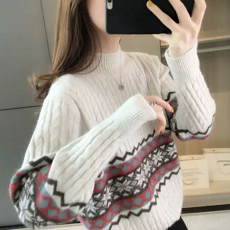 冬季新款半高领毛衣女加厚打底衫套头复古宽松外穿秋冬爆款内搭图片