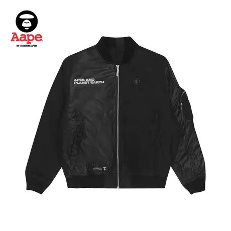Aape旗舰店男装秋冬撞色字母印花亮面拼接拉链夹克外套7465XXH商品大图