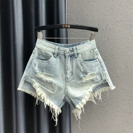 网红个性破洞设计感牛仔短裤女2023夏季新款宽松显瘦毛边阔腿裤潮图片