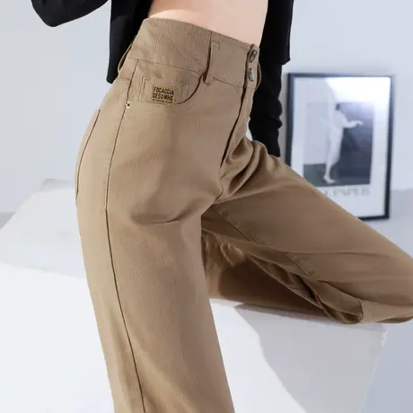 卡其色裤子女2023新款纯棉女士阔腿裤女高腰休闲裤欧货秋冬直筒裤商品大图