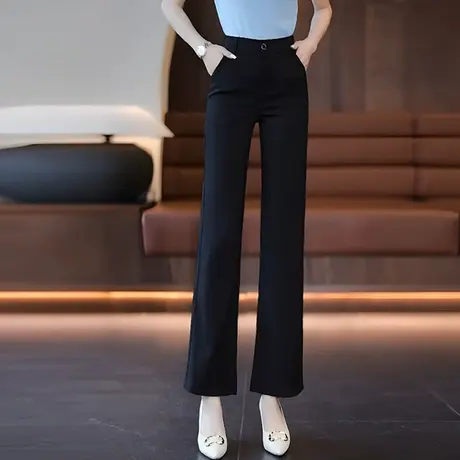 黑色微喇裤女亚麻裤子休闲女裤2023新款高腰棉麻夏薄款西装喇叭裤商品大图