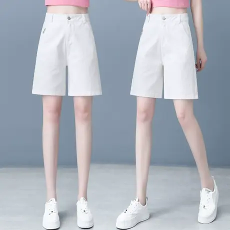 白色高腰阔腿裤女夏季薄款宽松显瘦牛仔短裤时尚舒适显瘦热裤外穿图片