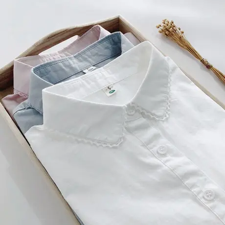 春秋韩版蕾丝花边长袖白色衬衫女学生小清新修身百搭打底衬衣内搭图片