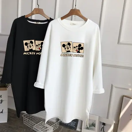 纯棉长袖t恤女2022新款女装宽松韩版休闲百搭中长款磨毛加厚上衣图片