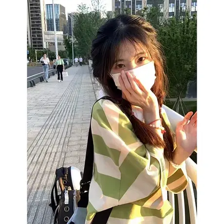 正肩polo衫短袖t恤女小众设计感韩版宽松条纹学院风港味chic上衣图片