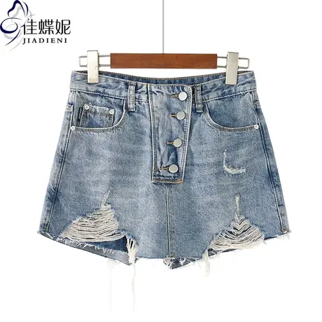 夏季新款宽松蓝色做旧破洞破边韩版短裤女裙裤下装外穿热裤图片