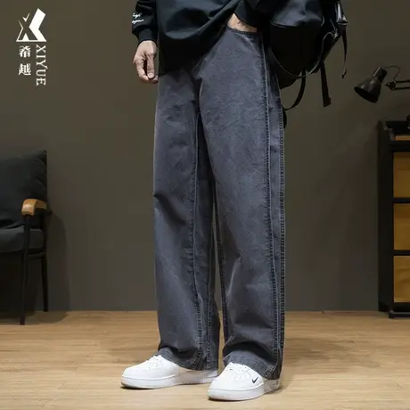 希越纯棉复古水洗工装休闲裤男秋季宽松大码拼接设计百搭直筒长裤商品大图