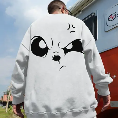 大码男装2023潮牌圆领卫衣男加绒宽松套头情侣装胖子上衣加绒加厚商品大图