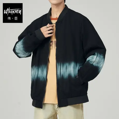 伟臣潮牌大码男装秋冬夹克男胖子加肥加大扎染渐变休闲肥佬外套男商品大图