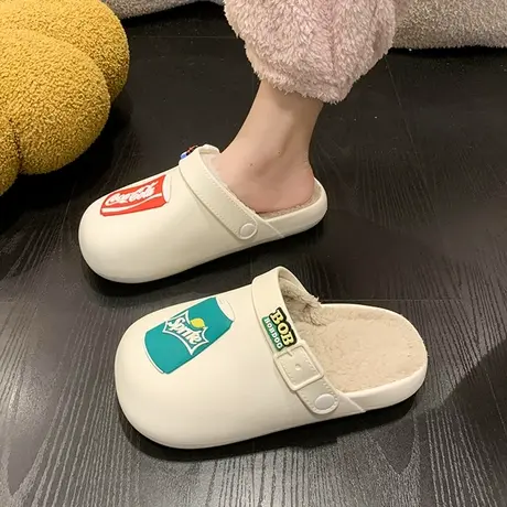 小众设计感厚底毛毛拖鞋女2023秋冬季新款百搭两穿居家外穿棉拖鞋图片