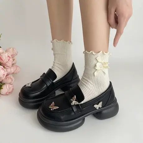 2023新款秋季英伦风小皮鞋女款蝴蝶百搭乐福鞋一脚蹬玛丽珍单鞋子商品大图