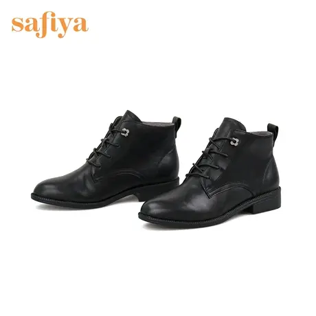 Safiya/索菲娅皮靴冬季新款牛皮时装靴女低跟系带经典英伦风短靴图片