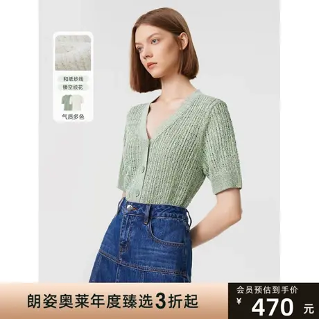 朗姿高级感气质别致修身内搭法式毛针织衫2023年春季新款短袖上衣图片