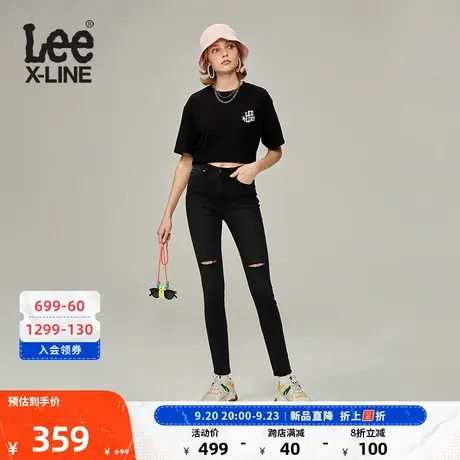 LeeXLINE23新品419紧身窄脚破洞女牛仔裤黑LWB1004197KD-018图片