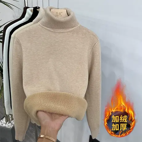 高领毛衣女2023春季加绒加厚黑色软糯套头上衣妈妈保暖内搭打底衫商品大图