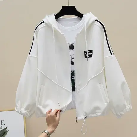欧货百搭拉链卫衣外套2023春秋连帽拼接撞色洋气显瘦BF风上衣女潮商品大图