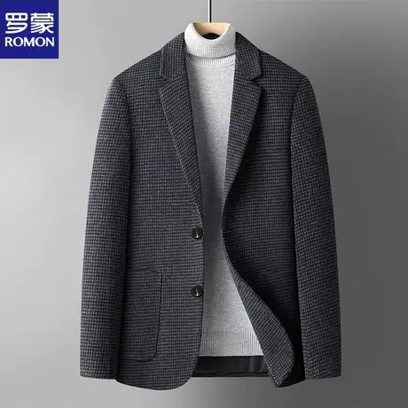 罗蒙格子西服毛呢外套男短款休闲呢子无羊绒西装修身秋冬羊毛上衣商品大图