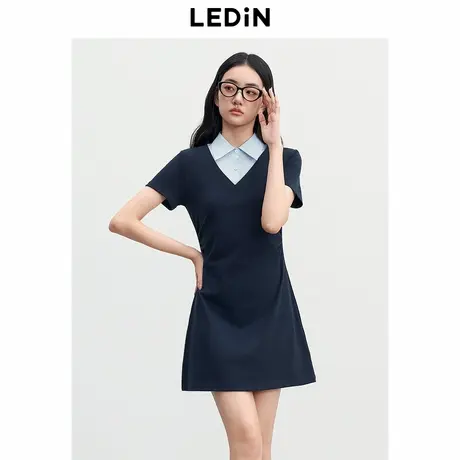 【昕怡粉丝专享】乐町假两件针织连衣裙女短弹力韩系通勤修身裙子图片