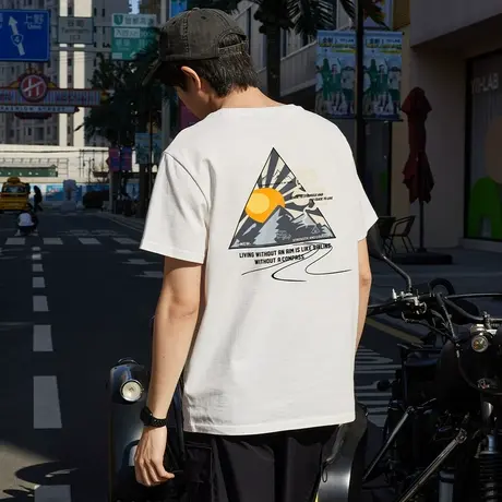 唐狮2023年夏季新款后背图案短袖t恤男士潮流圆领宽松打底衫半袖商品大图