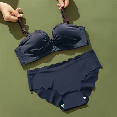 奥维丝丽内衣女小胸聚拢光面调整型无钢圈中薄性感美背文胸套装夏商品大图
