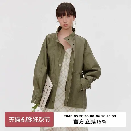 omont蛋挞家复古军绿色工装夹克外套2025夏宽松廓形休闲立领上衣商品大图