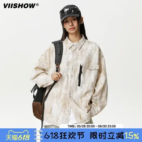 VIISHOW潮流翻领日系工装长袖衬衫男士春季潮牌宽松休闲痞帅衬衣商品大图
