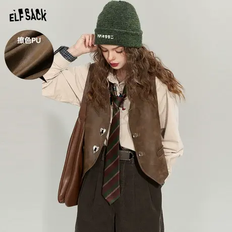 妖精的口袋美式复古皮马甲女2023秋季新款美拉德气质无袖开衫上衣图片