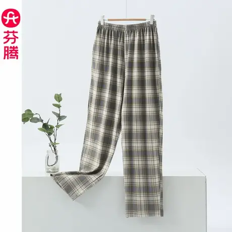 芬腾睡裤男款夏季纯棉长裤薄款2025新款格子家居裤可外穿休闲裤子商品大图