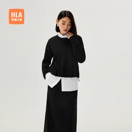 HLA/海澜之家宽松卫衣24秋冬新款圆领加厚磨毛保暖休闲套头衫女装商品大图