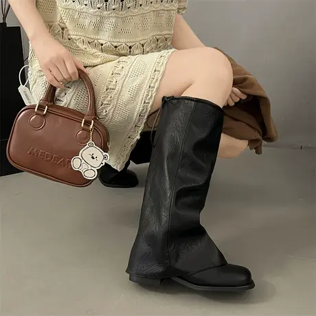 法式气质裤管靴女2025年新款秋季增高百搭显瘦长筒靴复古粗跟靴子商品大图