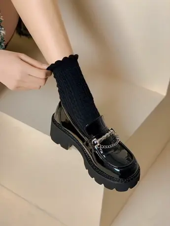 潮牌厚底高级感黑色小皮鞋女2023秋季新款百搭日系玛丽珍乐福单鞋商品大图
