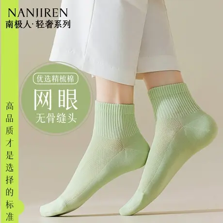 南极人袜子女短袜夏季薄款纯棉网眼透气防臭吸汗运动无骨短袜女新商品大图